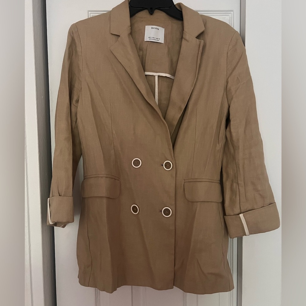 Bershka Tan Double-Breasted line type Blazer